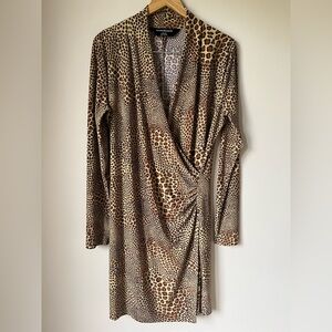 Norma Kamali Leopard Print Faux Wrap Stretch Dress Size 2XL (XX)